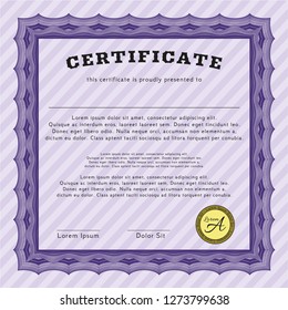 Violet Certificate. Money Pattern design. With linear background. Vector illustration. 