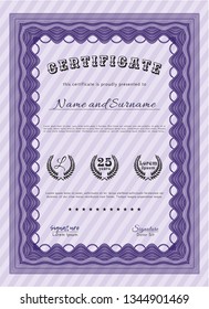 Violet Certificate. Money Pattern design. With complex background. Vector illustration. 