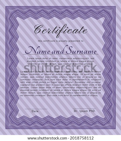 Violet Certificate.  Money Pattern design.  With great quality guilloche pattern.  Detailed. 