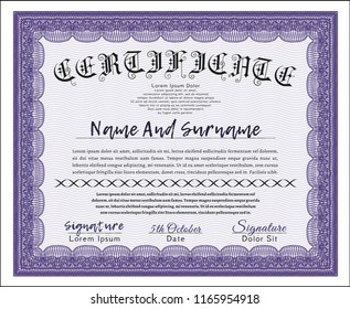 Violet Certificate. Money Pattern. Detailed. With complex linear background. 