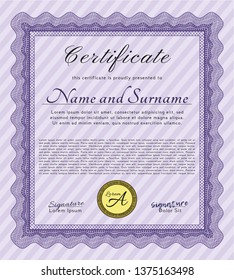 Violet Certificate. Money style design. Customizable, Easy to edit and change colors. With great quality guilloche pattern. 