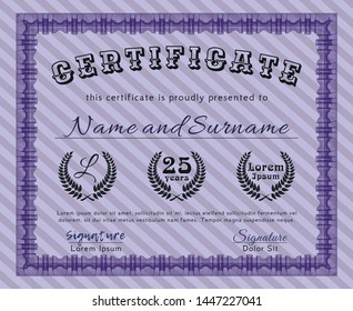 Violet Certificate. Money style design. Complex background. Customizable, Easy to edit and change colors. 