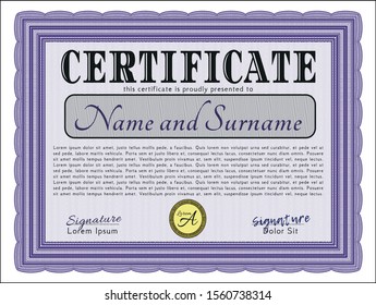 Violet Certificate. Money style design. Printer friendly. Detailed. 
