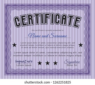 Violet Certificate. Nice design. Vector illustration. With background. 