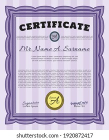 Violet Certificate.  Perfect design.  With complex background.  Detailed. 