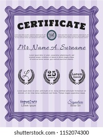 Violet Certificate. Perfect design. Vector illustration. With linear background. 