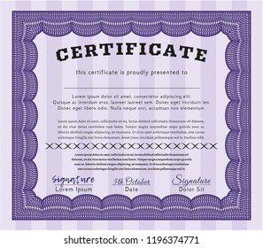 Violet Certificate. Printer friendly. Detailed. Retro design. 