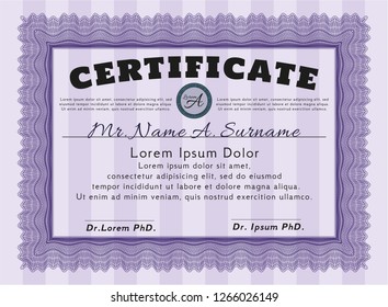 Violet Certificate. With quality background. Beauty design. Vector illustration. 
