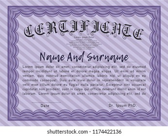 Violet Certificate. With quality background. Detailed. Superior design. 