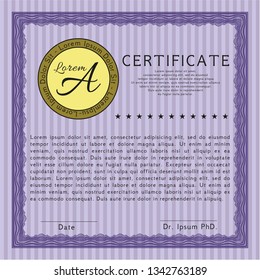 Violet Certificate. With quality background. Superior design. Vector illustration. 