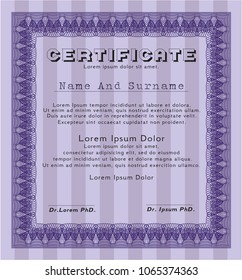 Violet Certificate. With quality background. Vector illustration. Sophisticated design. 
