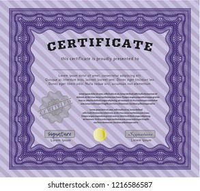 Violet Certificate. With quality background. Vector illustration. Beauty design. 