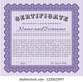 Violet Certificate. Retro design. Customizable, Easy to edit and change colors. With guilloche pattern and background. 