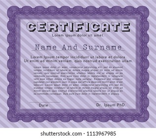 Violet Certificate Violet Sample certificate or diploma. Perfect design. Complex background. Vector illustration. diploma or award template. Vector illustration. With background. Money Pattern design.