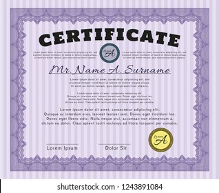 Violet Certificate. Sophisticated design. Vector illustration. With complex linear background. 
