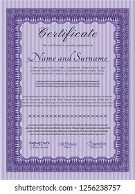 Violet Certificate. Sophisticated design. Vector illustration. Complex background. 