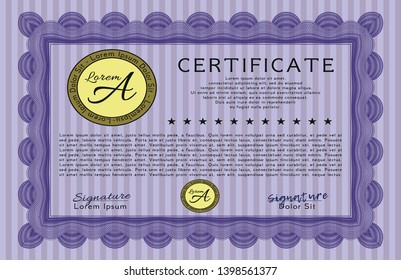 Violet Certificate. Superior design. With background. Vector illustration. 