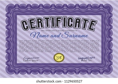 Violet Certificate template. Artistry design. Easy to print. Vector illustration. 
