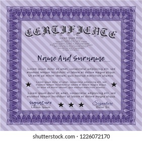 Violet Certificate template. Artistry design. Complex background. Vector illustration. 