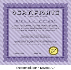 Violet Certificate template. Artistry design. Detailed. Printer friendly. 
