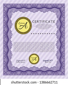 Violet Certificate template. With background. Customizable, Easy to edit and change colors. Lovely design. 