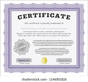 Violet Certificate template. With background. Detailed. Money design. 