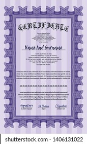 Violet Certificate template. With background. Excellent design. Customizable, Easy to edit and change colors. 