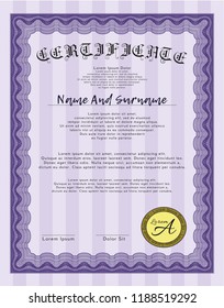 Violet Certificate template. Beauty design. With complex linear background. Customizable, Easy to edit and change colors. 