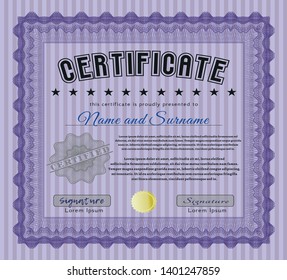 Violet Certificate template. With complex background. Customizable, Easy to edit and change colors. Money Pattern design. 