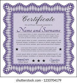 Violet Certificate template. With complex linear background. Artistry design. Vector illustration. 