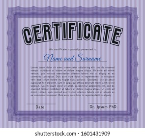 Violet Certificate template. With complex linear background. Detailed. Beauty design. 