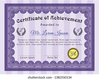 Violet Certificate template. Cordial design. With linear background. Detailed. 