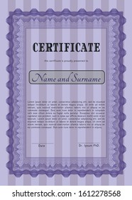 Violet Certificate template. Cordial design. With linear background. Vector illustration. 