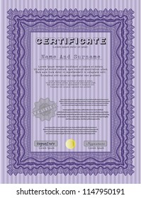 Violet Certificate template. Customizable, Easy to edit and change colors. With guilloche pattern and background. Sophisticated design. 