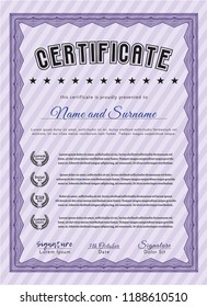 Violet Certificate template. Customizable, Easy to edit and change colors. With linear background. Artistry design. 