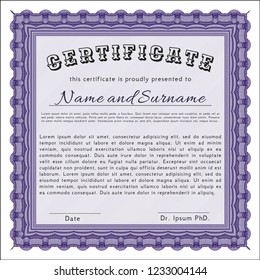 Violet Certificate template. Customizable, Easy to edit and change colors. With great quality guilloche pattern. Retro design. 