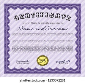 Violet Certificate template. Customizable, Easy to edit and change colors. With complex linear background. Good design. 