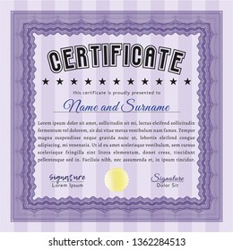 Violet Certificate template. Customizable, Easy to edit and change colors. Complex background. Money Pattern design. 