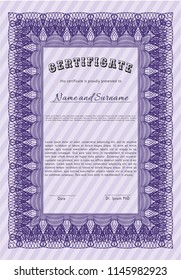 Violet Certificate template. Detailed. With background. Beauty design. 