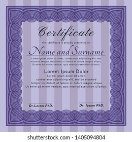 Violet Certificate template. Detailed. With background. Cordial design. 