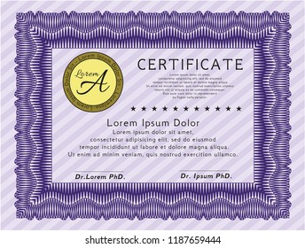 Violet Certificate template. Detailed. With complex background. Money Pattern. 