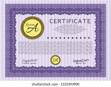 Violet Certificate template. Detailed. Complex background. Retro design. 