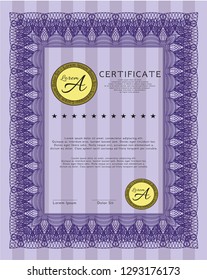 Violet Certificate template. Detailed. Complex background. Perfect design. 
