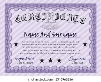 Violet Certificate template. Detailed. With complex background. Excellent design. 