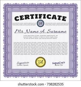 Violet Certificate template. Detailed. Easy to print. Money Pattern. 