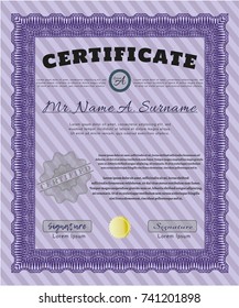 Violet Certificate template. Detailed. With linear background. Perfect design. 