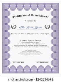 Violet Certificate template or diploma template. With background. Excellent design. Detailed. 