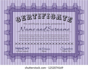 Violet Certificate template or diploma template. With background. Customizable, Easy to edit and change colors. Nice design. 