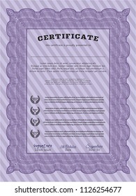 Violet Certificate template or diploma template. With complex linear background. Sophisticated design. Vector illustration. 