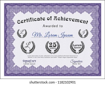 Violet Certificate template or diploma template. With complex background. Elegant design. Detailed. 